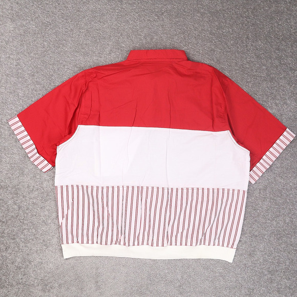 VTG 80s 90s Award Deadstock XL Red White Striped Short Sleeve Collared Shirt - Picture 4 of 10